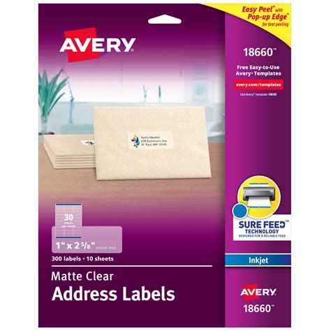 Avery Address Labels 1 X 2 5 8 Easy Peel Matte Clear 300 Labels Avery Address Labels 1 X 2 5 8 Easy Peel Matte Clear 300 Labels