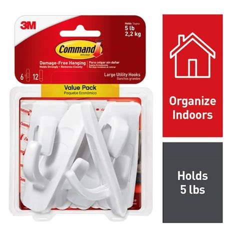 Command Large Utility Hooks White Damage Free Decorating 6 Hooks And 12 Command Strips 17003 6Es The Home Depot Command Large Utility Hooks White Damage Free Decorating 6 Hooks And 12 Command Strips 17003 6Es The Home Depot