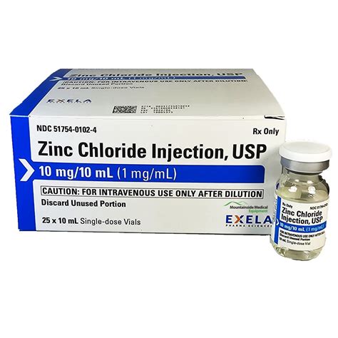 Zinc Chloride Injection 10 Mg 10 Ml 1 Mg Ml Single Dose Vial Carton Of 25 Zinc Chloride Injection 10 Mg 10 Ml 1 Mg Ml Single Dose Vial Carton Of 25
